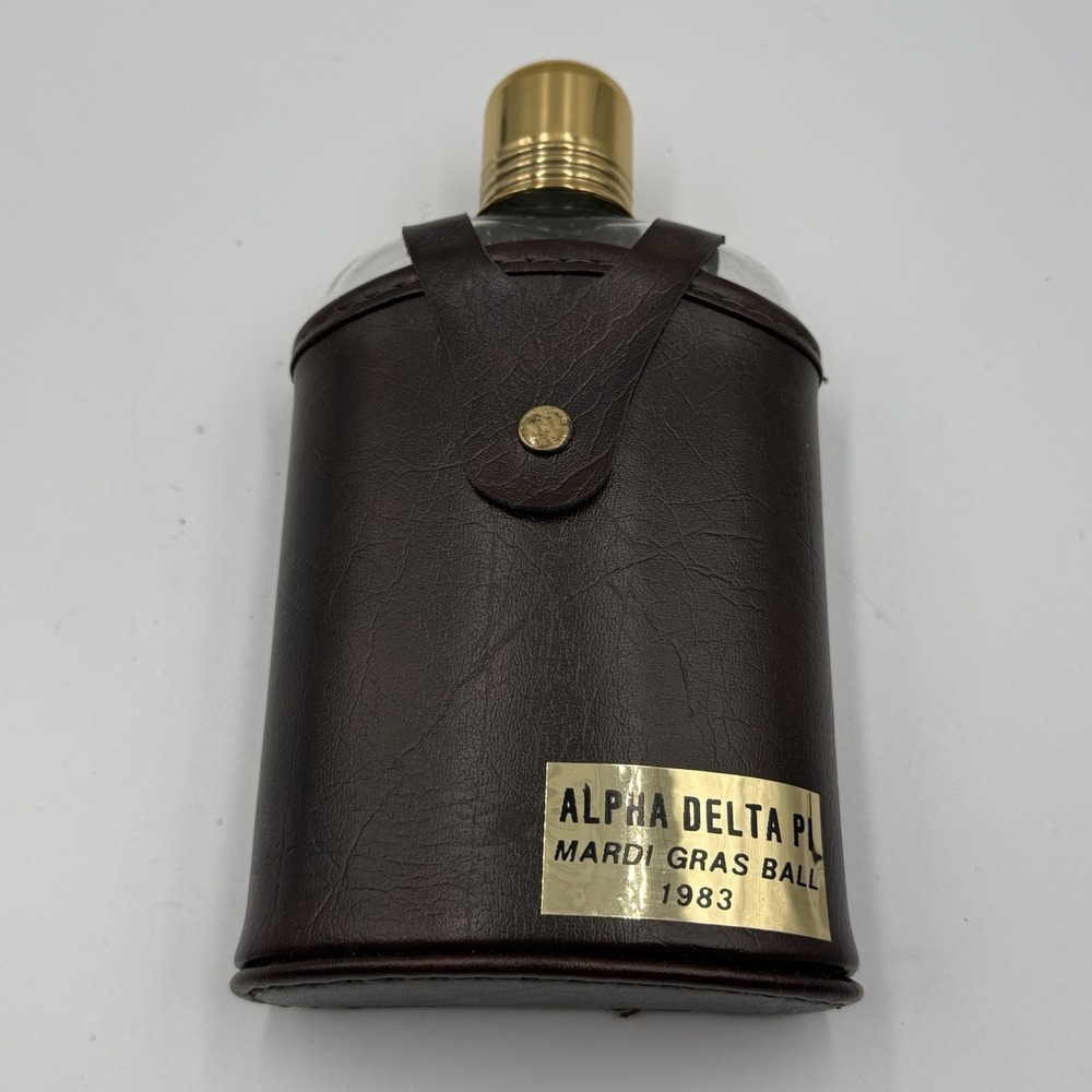 Vintage Alpha Delta Pi Mardi Gras Ball 1983 Glass Liquor Decanter w/ Case